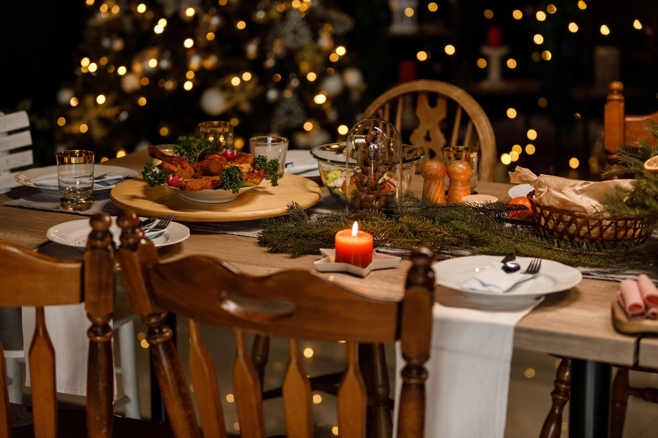 Festive table styling with glowing lights